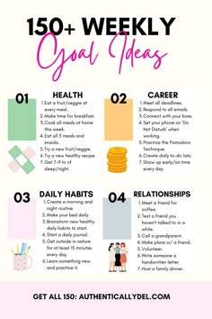 weekly goal ideas Goals Inspiration Ideas, Planning 2025, Personal Goals List, 2024 Planning, Job Shadowing, Template Study, Life Goals List, Daily Planner Digital, Goal Examples