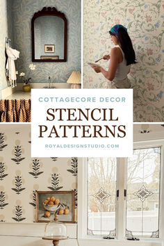 a collage of photos with text that reads cottage decor stencil patterns