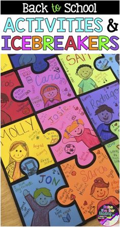 the back to school activities for icebreakerers and their names are shown in puzzle pieces