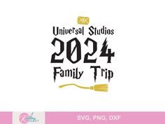 the logo for universal studios'family trip, which is designed in black and yellow