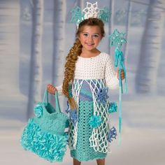 Red Heart Snow Princess Dress Crochet Girls Dress Pattern, Princess Dress Patterns, Crochet Costumes, Snow Princess, All Free Crochet, Crochet Girls, Haken Baby, Crochet Baby Clothes, Crochet Dress Pattern