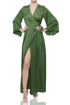 Model stats for sizing: Height: 5’ 8.5” Bust: 32” Waist: 23” Hips: 34” Model is wearing OS (One Size fits most) Product Detail: - Front wrap with self-tie closure- Long Sleeve - Belt Not Included Fiber Content: Poly SatinCare: Dry Clean or Gentle hand wash only Wrap Dress Formal, Formal Wrap Dress, Formal Wrap, Long Wrap Dress, Jersey Wrap Dress, Best Wraps, Maxi Dress For Women, Dress Luxury, Long Sleeve Wrap Dress