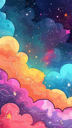 colorful clouds and stars in the night sky