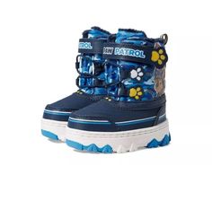 Rubber sole Shaft measures approximately Calf High from arch Boot opening measures approximately 14" around OFFICIALLY LICENSED PAW PATROL: Kids’ Water Resistant Winter Snow Boots; Cute and fun merchandise of everyone's favorite cartoon characters right at your fingertips; For kids and the kid in you WARM AND COZY: Tuck your little boy or girls’ toes into these soft Paw Patrol winter boots for kids to keep their little feet warm and comfy during the winter and playing in the snow CLASSIC WINTER BOOTS: Your boy and girl will stay cozy and safe in winter conditions when wearing these high-top boots with durable rugged outer sole for added stability; They will be protected from ankle to toes during snowball fights and building snowmen WATER RESISTANT: Water resistant snow boots for toddlers a Chase And Marshall, Paw Patrol Design, Paw Patrol Shoes, Boys Winter Boots, Paw Patrol Chase, Boys Snow Boots, Soft Paws, Kids Winter Boots, Chase Paw Patrol