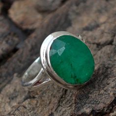 Natural Emerald Gemstone Ring- Bezel Set Emerald Ring- May Birthstone Gift Ring- Bold Gift Ring- 925 Faceted Round Emerald Ring, Faceted Round Emerald Ring For May Birthstone, Silver Emerald Ring With Round Gemstone, Sterling Silver Emerald Ring With Large Stone, Faceted Round Emerald Ring Gift, Faceted Emerald Anniversary Ring, Oval Emerald Ring With Bezel Setting In Sterling Silver, Faceted Emerald Promise Ring, Sterling Silver Emerald Ring With Stone Setting