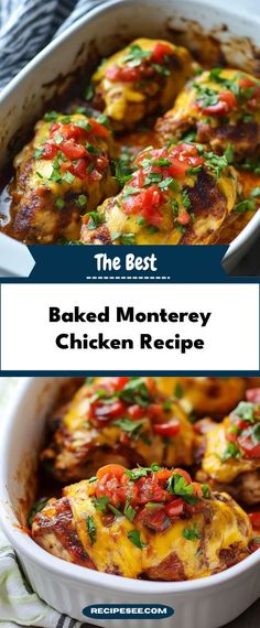 Enjoy a delightful mix of flavors with Baked Monterey Chicken. This recipe features chicken breasts baked to perfection, layered with delicious Monterey Jack cheese, bacon, and barbecue sauce for a hearty meal.