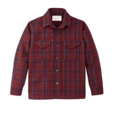 Introduced into our product line some fifty years ago, the Filson Jac-Shirt serves as a heavy shirt, overshirt, insulating layer, or light jacket. It has protected more outdoorsmen in a wider range of conditions than we could begin to count. Sewn in our Washington factory, our original Jac-Shirt is an outdoor staple that provides warmth in all conditions like only 100% wool can. The 18-oz. fabric is crafted with a tight weave that delivers an optimum balance of breathability and wind resistance, while providing durability for decades of service. Wool has a complex fiber structure that makes it naturally water-resistant, moisture-wicking and warm even if it gets wet. Wool also resists odors, making care and maintenance a simple affair. Despite science's best efforts, to date no man-made mat Outdoorsmen Style, Wool Shirt Jacket, Wool Clothing, Wool Shirt, Hidden Pocket, Work Jackets, Light Sweater, Outdoor Outfit, Light Jacket