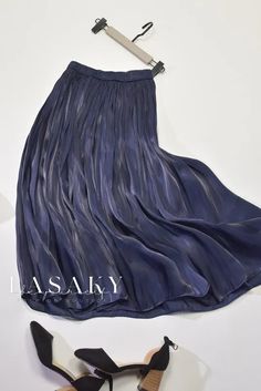 Lasaky - Elegant Pleated Maxi Dress with High Waist and Luxurious Sheen Long Midi Skirt, Womens Pleated Skirt, White Long Skirt, High Waist Long Skirt, Satin Maxi Skirt, Umbrella Skirt, Half Skirt, Pleated Maxi, Pleated Midi Skirt