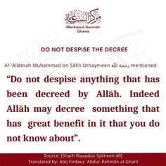 an islamic text with the words do not despise the degree and don't deprise anything that has been described by allaah