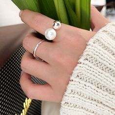 Color: Adjustable Opening Fashion Element: Pearl Style: Fashion OL White Spring Festival Jewelry, Trendy Adjustable Pearl Ring, Adjustable Modern Pearl Ring, Modern Adjustable Pearl Ring, Trendy White Open Ring, Trendy White Wedding Ring, White Ring Jewelry For Spring, Index Finger Ring, Silver Pearl Ring