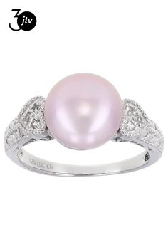 11-12mm pink cultured freshwater grande pearl, round, with .05ctw white topaz accent, round, sterling silver heart design ring. Measures approximately 7/16"L x 1/16"W. Not sizeable. Color varies. Sterling Silver Heart, White Topaz, Heart Design, Silver Heart, Sterling Silver Ring, Ring Designs, Fresh Water, Freshwater Pearls, Silver Ring