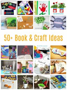 the cover of 50 + book and craft ideas is shown with images of children's crafts