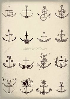 an assortment of different types of anchor tattoos on a white background with the word love written in