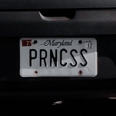 a license plate that says princess on the back of a car's tailgate