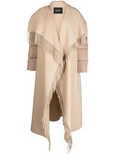 beige wool blend quilted padded design down-feather filling fringe detailing long sleeves Quilt Coat, Oversized Coat, Down Feather, Outerwear Coats, Outerwear Women, Wool Blend, Long Sleeves, Luxury Fashion, Wool