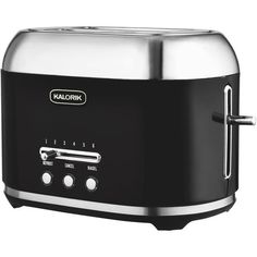 a black and silver toaster with the word kalorrk on it's side