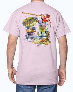 These 6-ounce cotton tees are "Men's Cut" shirts with artwork on the Back Only - Ladies can order one size smaller than usual for a nice relaxed comfy fit Front of shirt is completely blank--No pocket Good Life Apparel is proud to present an exclusive collection of Illustrated Escapes by Jim Mazzotta. Jim was the original artist/art director for Caribbean Soul apparel company. During his 30 year tenure he created a unique look for hundreds of apparel designs for Jimmy Buffett, Margaritaville, Di Jimmy Buffett, Mens Cuts, L And Light, Cut Shirts, Comfy Fits, Clothing Company, Apparel Design, Original Artists, Cotton Tee