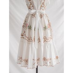 White Embroidered Dress With Square Neck, White Square Neck Dresses With Bow Straps, White Dress With Ribbon Detail For Spring, White Spring Dress With Ribbon Detail, White Spring Dresses With Ribbon Detail, White Embroidered Square Neck Dress, White Square Neck Dress With Floral Embroidery, White Midi, Embroidered Clothes