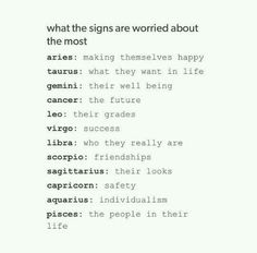 the words are written in black and white on a piece of paper that says, what the signs are worried about the most