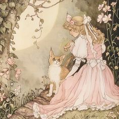 Fairytale Princess Aesthetic, Fairy Aesthetic Drawing, Olga Core, Alma Core, Pink Fairy Aesthetic, Fairytale Icons, Charity Burbage, Coquette Painting, Cottagecore Illustration