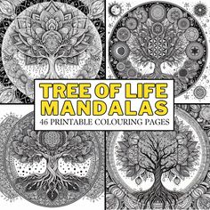 the tree of life coloring pages for adults and children are shown in black and white