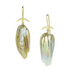 Gabriella Kiss Freshwater Pearl Wing Drop Earrings | Quadrum Gallery Gabriella Kiss, Classic Pearl Earrings, Yellow Gold Earring, Hudson Valley, Gold Pearl, Ear Wires, Pink Yellow, Fresh Water, Freshwater Pearls