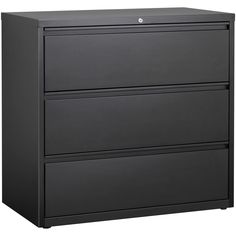 a black filing cabinet with three drawers