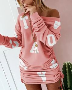 Color: pink, Size: S Pencil Skirt Dress, Ruffle Long Sleeve, Trend Fashion, Mode Inspiration, Sweatshirt Dress, Cotton Style, Pleated Dress, Fashion Prints, Camouflage