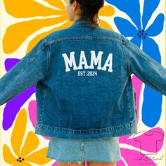 Celebrate your amazing mama with this personalized Mama Jean Jacket, a gift that will warm her heart and her wardrobe! This Denim Jean Jacket for Mama is a stylish and versatile piece that she will love to wear on any occasion. The custom design adds a special touch to this classic Jean Jacket, making it the perfect gift for your mom's birthday or any special day.  This classic denim jacket for men features a lapel collar and button-front closure for a timeless look. With convenient front slant Casual Spring Outerwear For Birthday, Fall Long Sleeve Outerwear For Birthday, Women Jean Jacket, Denim Jacket For Men, Gift For Mom Birthday, Jacket Making, Design Jacket, Mom's Birthday, Painted Jeans