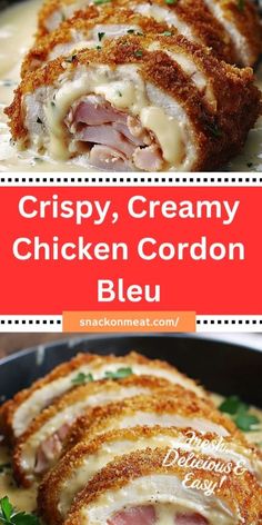 Indulge in this homemade Chicken Cordon Bleu, featuring tender chicken breasts stuffed with layers of Swiss cheese and ham, then breaded and fried to golden perfection! Paired with a creamy Dijon sauce, this dish is sure to impress at any meal. Perfect for family dinners or special occasions, and leftovers are just as delicious! Breaded Stuffed Chicken Breast, Creamy Chicken Cordon Bleu, Cordon Bleu Sauce, Chicken Cordon Bleu Sauce, Creamy Dijon Sauce, Cheesy Chicken Recipes, Easy Chicken Cordon Bleu, Creamy Dijon, Dijon Sauce