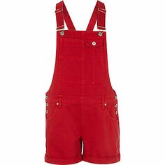 Bright red short denim dungarees - Loving the trend of dungarees at the moment and these raspberry red ones from River Island are just GORGEOUS! Sale price: £15. Hello Kitty Costume, Kitty Costume, Red Overalls, Denim Dungaree, Luke 1, Dungarees Shorts, Fashion Corner, Denim Dungarees