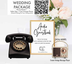 a great wedding idea Audio Message, Vintage Message, Vowel Renewal, Signage Ideas, Samantha Wedding, Audio Guest Book, Pick Up The Phone, Renewal Wedding, Quinceanera Ideas