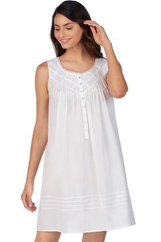 This flowy cotton chemise is truly timeless, designed with a latticework of venise lace over the delicate pintucks. Finished with a placket of akoya shell buttons. Style number: E5319842-100 Length: 36 Inches Imported 100% Cotton Lawn, Exclusive of Ornamentation Care: Machine wash cold with like colors, gentle cycle, n Eileen West, Shell Buttons, Ankle Bones, Pin Tucks, Lawn, Bodice, Cold Shoulder Dress, Sewing, Lace