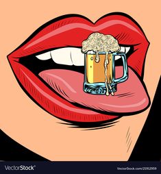 a woman's lips with beer mugs in her mouth stock photo, picture and royalty