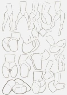 an image of various drawings of people in different outfits and shoes on a white background