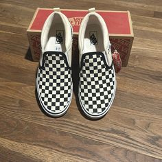 Brand New Vans Slip-On Checkered Black And White. Never Worn, Never Tried On Youth 7.0 Vans Shoes Black, Checkered Black And White, Shoes Black And White, Checkered Vans, New Vans, Vans Slip On, Vans Shoes, Shoes Black, Black Shoes