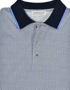 A classic white polo with a neatly printed blue shaded medallion pattern creates a traditional look coupled with a casual or dress image. Soft, rich cotton fabric with a fine pique finish. Matched collar and hand selected buttons. Classic fit. Trim Board, Traditional Look, Medallion Pattern, White Polo, Dress Images, Polo Shirts, Classic White, The Selection, Polo Shirt