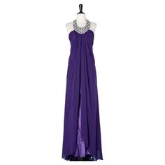 Long evening gown in purple chiffon and satin with a sequin neckless collar Long Evening Gowns, Bride Dresses, Dress Ideas, Mother Of The Bride Dresses, Dark Purple, Evening Gown, Backless Dress Formal, Wedding Stuff, Mother Of The Bride