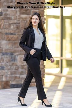 Elevate your work wardrobe with this sleek and comfortable blazer pant suit set. Perfect for the modern professional woman, this ensemble combines style and functionality. Made from a stretchy, 4-way ponte fabric, it offers all-day comfort without sacrificing a polished look. The blazer features a classic notched lapel and one-button closure, while the pants provide a flattering fit. Available in various sizes, this suit set is your go-to for boardroom confidence and office elegance. #affiliate #businessoutfit Stylish Blazers, Pant Suit Set, Stylish Blazer, Office Dress, Pant Suit, Office Dresses, Professional Women, Work Wardrobe, Suit Set