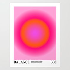 a pink and orange poster with the word balance on it's bottom right corner