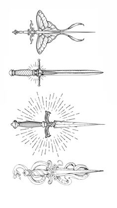 four different types of swords and arrows