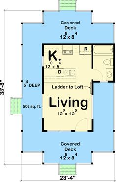 a floor plan for a small house with an attached living room and kitchenette area