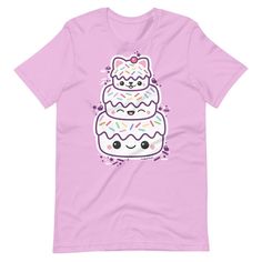 Super kawaii t-shirts featuring a pink and white cake with rainbow sprinkles and kitty cat ears. Perfect for people who love cats and cake. 100% ring-spun cotton Original artwork Plus sizes available This heavy cotton shirt looks great on both men and women. Runs large for women, order your regular size for an oversized look. Fits men true to size. Sizing tip: Take a tee that fits you the way you like, lay it flat and measure the width (from under one arm to under the other arm) and the length ( Sweet Pink T-shirt With Cartoon Print, Kawaii Pink T-shirt With Cat Design, Kawaii Pink Cat Design T-shirt, Pink Kawaii T-shirt With Cat Design, Cute Pink Cat Print T-shirt, Cute Pink T-shirt With Cat Print, White Cake With Rainbow, Kawaii Clothes Pastel, Cake With Rainbow Sprinkles