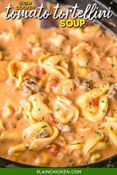 a pot filled with pasta and meat sauce