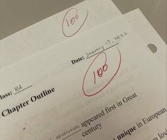 two papers with writing on them sitting next to each other