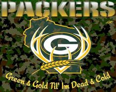 green and gold camo with the words packers on it