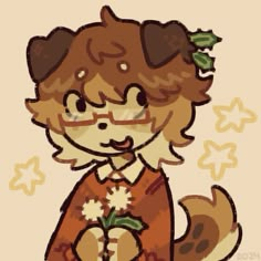 a drawing of a fox wearing glasses and holding a flower