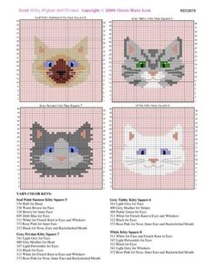 cross stitch pattern with four different cats