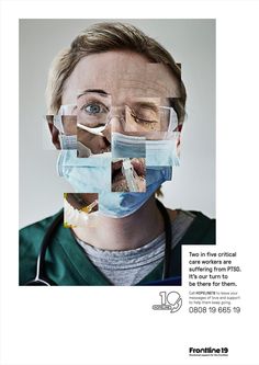 a man with medical equipment on his face is shown in the middle of an advertisement