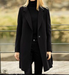 Product Description: This is a handmade cashmere coat high grade fabric,cashmere fabric.also could be custom made with any size and other colors,please feel free to contact with me if you want custom it. Material: wool 80%- 90% Size For Garments: XS: Bust : 100cm / 39.4" Sleeve:59cm /23.2" Length:86 cm / 34" S: Bust : 105 cm /41.3" Sleeve:59cm / 23.6" Length:86 cm / 34" M: Bust : 110 cm /43.3" Sleeve:60 cm / 24" Length: 86 cm /34" L: Bust : 117 cm / 46.1" Sleeve:61 cm / 24.4" Length:86 cm / 34" Women Wool Coat, Áo Blu, Autumn Jacket Women, Coats Vintage, Womens Jackets Casual, Peacoats, Black Winter Coat, Black Wool Coat, Wool Coat Women